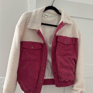 Forever 21 Pink and White Teddy Jacket Cozy Color-Block Design